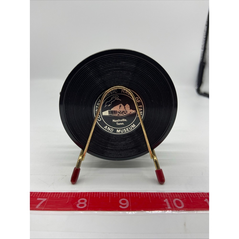 Country Music Hall of Fame Coaster Set Black Vinyl Record Style with Gold Holder